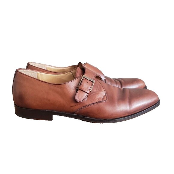 Mezlan Men\'s Size 9 Dress Shoes Vintage Brown Leather Monk Strap Buckle Cap Toe main image 2